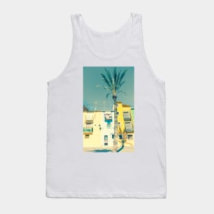 Retro faded image row of pastel colored terrace style traditional Mediterranean homes Tank Top